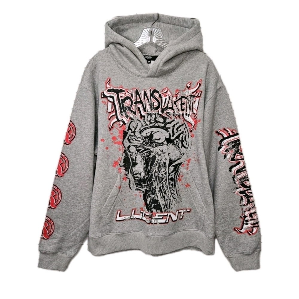 KDNK Light Gray Translucent Lucent Hoodie Mens Size Medium NEW